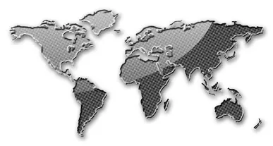 A black and white map of the world